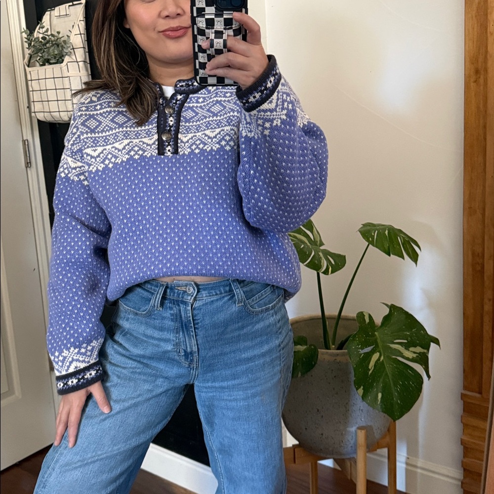 Vintage Eddie Bauer Front 1/2 Clasp Fair Isle Pullover Knitted Sweater. …